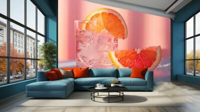 Grapefruit slice on glass with color background creating a captivating copy space image Wall mural