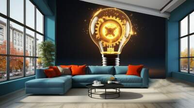 Idea development concept icon. Lightbulb with gear symbol. Creative process icon. Wall mural