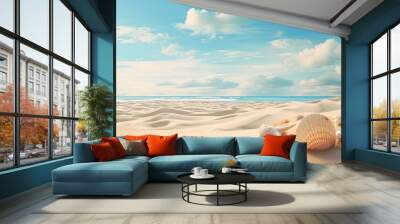 In the summer the beach sand dune and shell fragments create a picturesque landscape with ample copy space for images Wall mural