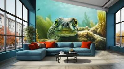 Marine life in the Underwater world of Bonaire green moral eel bandit shrimp and trunk fish in one single tank scuba diving Underwater macro photography. Creative Banner. Copyspace image Wall mural