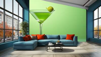 Martini in green isolated pastel background Copy space Wall mural