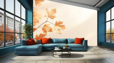 Minimalistic autumn background with maple leaf shadows on beige. silhouette concept Wall mural