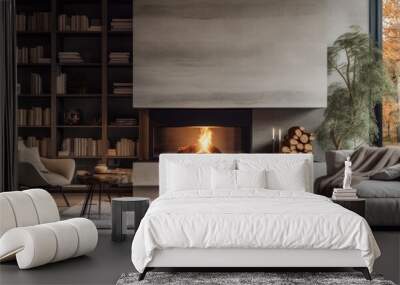 Modern house interior with a fireplace equipped room Wall mural