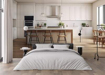 modern kitchen with hardwood floor Wall mural