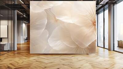 Nature abstract of flower petals, beige transparent leaves with natural texture as natural background or wallpaper. Macro texture, neutral color aesthetic photo with veins of leaf, botanical design. Wall mural