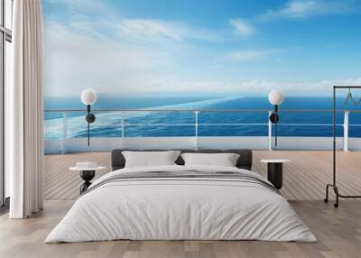 Ocean view with copy space image of a cruise ship deck and railing Wall mural