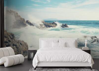 Ocean waves and rocks by the sea. Creative banner. Copyspace image Wall mural