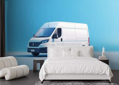 open White Delivery Van 3d render on blue background Wall mural