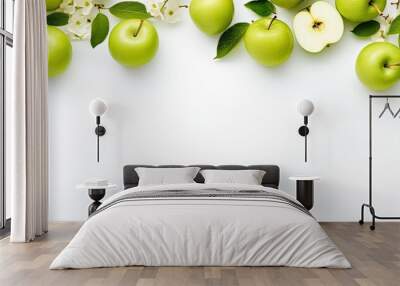 Organic fruits with green apples design on white background top view. Creative banner. Copyspace image Wall mural