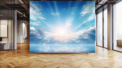 Peaceful heavenly background - light from heaven, bright sunlight with reflection in sea Wall mural