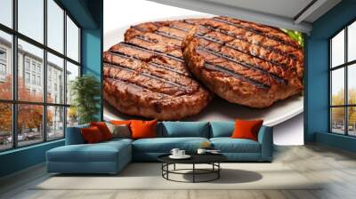 Plant based meat products grilled and isolated on a white background Copy space image Place for adding text or design Wall mural