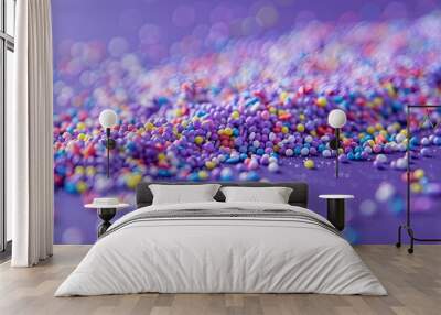 Purple backdrop adorned with sugar sprinkle dots ideal for cakes and bakery displays with copy space image Wall mural