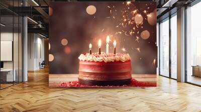 Retro style cake with blurred light effect heart and sparkler for Valentine s Day Copy space image Place for adding text or design Wall mural