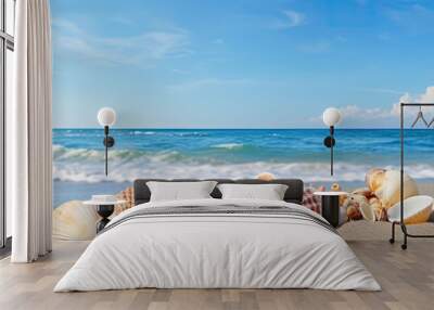 sea shells with sand as background. Creative banner. Copyspace image Wall mural