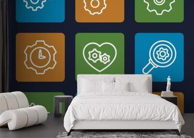 Set of 9 cogwheel outline icons Wall mural