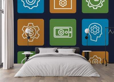 Set of 9 gear outline icons Wall mural