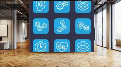 Set of 9 outline cog icons Wall mural