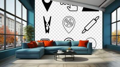 Set of 9 pin filled and outline icons Wall mural