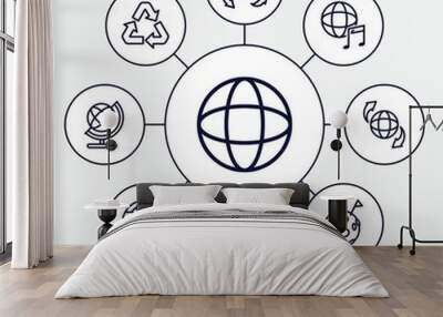 Set of 9 planet outline icons Wall mural