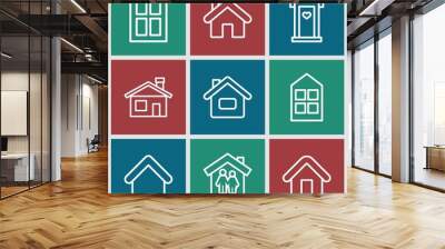 Set of 9 residence outline icons Wall mural