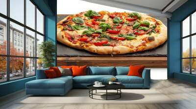 Slate stone pizza cutting board on a white background with copy space image Wall mural