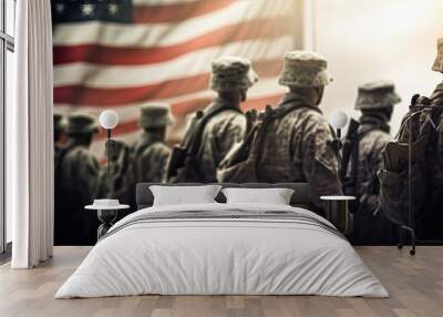 Soldiers and flag of America celebrate Veterans Day Wall mural