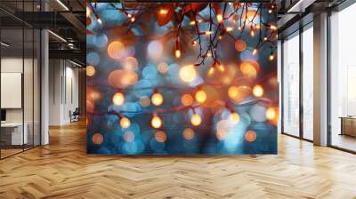 String lights enhancing a festive atmosphere ideal for decoration creating a cozy ambiance for any occasion with a copy space image Wall mural