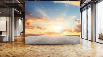 Sunset sky and road made of asphalt Copy space image Place for adding text or design Wall mural