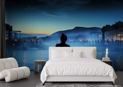 The Blue Lagoon is a highly popular geothermal spa in Iceland. silhouette concept Wall mural