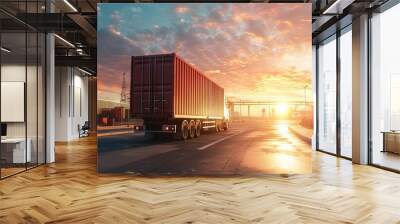 Transportation import export commercial logistic shipping business industry container truck ship in port and freight cargo plane. Creative Banner. Copyspace image Wall mural