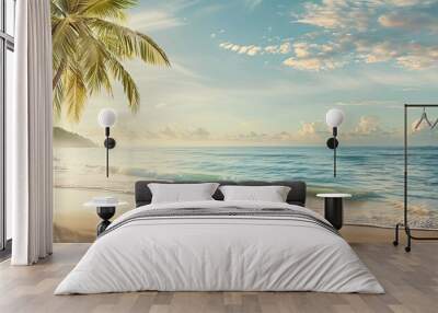 Tropical beach with a sunny sky offers a picturesque sea view embodying the essence of summer in an image with copy space Wall mural