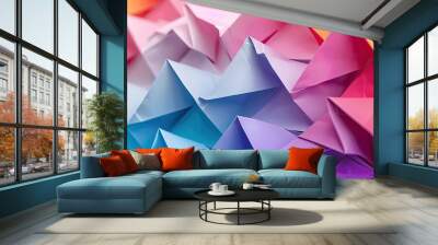 Vibrant origami patterns can enhance backgrounds, graphics, and abstract concepts, providing a colorful backdrop with copy space for text. Wall mural