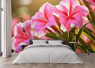 vibrant pink oleander flower close up on the garden. Creative banner. Copyspace image Wall mural