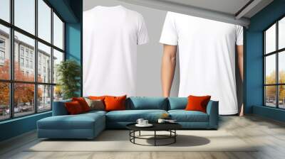 White t shirt design fashion concept man and boy closeup isolated mock up. Mockup image Wall mural