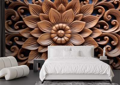 Wooden flower carving close-up Wall mural