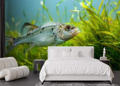 Young mullet fish foraging for algae on eelgrass with copy space image Wall mural