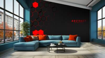 abstract black red Hexagon texture sports Vector illustration. geometric background. Modern shape concept. Wall mural