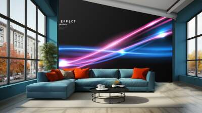 Beautiful abstract blue light line effect design vector illustration on black background vector illustration Wall mural