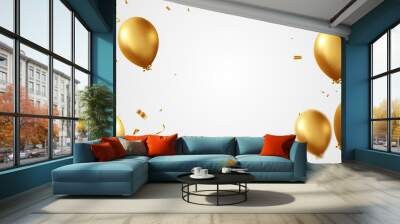 Celebrate with golden balloons and ornate confetti for festive party decorations vector illustration. Wall mural