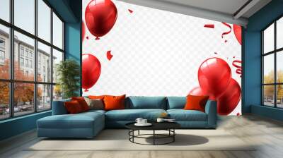 Celebrate with red balloons with confetti for festive decorations vector illustration. Wall mural