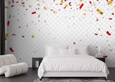 Celebration background template with confetti and gold red ribbons. luxury greeting rich card. Wall mural