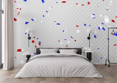 Celebration background template with confetti and red and blue ribbons. concept design Columbus Day, greeting background. Wall mural