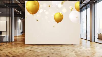 Celebration party banner with Gold balloons background. Sale Vector illustration. Grand Opening Card luxury greeting rich. Wall mural