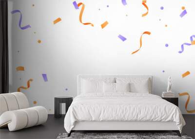 Falling orange and purple confetti background for festive party decorations. vector illustration Wall mural