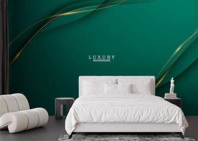 green abstract background decorated with luxury golden lines vector illustration Wall mural