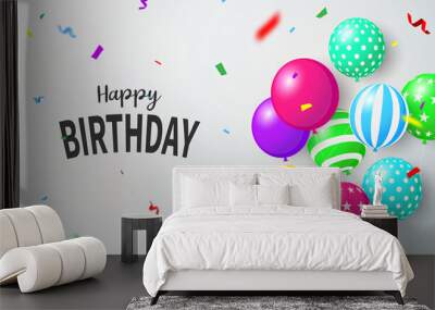 Happy Birthday balloons confetti colorful background Celebration Wall mural