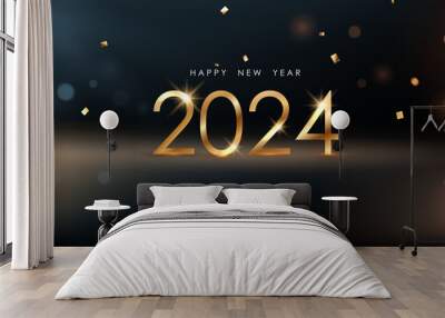 happy new year 2024 with golden 3d typography design template 2024 new year celebration concept for greeting card Badges and post templates Wall mural