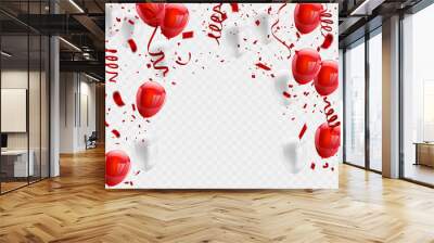 Red White balloons, confetti concept design background. Celebration Vector illustration. Wall mural