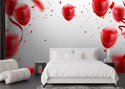 red white balloons, confetti concept design template happy valentine's day, background celebration v Wall mural