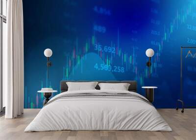 stock market, economic graph with diagrams, business and financial concepts and reports, abstract blue technology communication concept background Wall mural